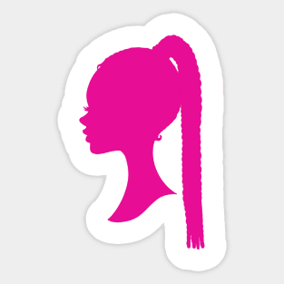 Hot pink Black Barbie with braids silhouette Sticker